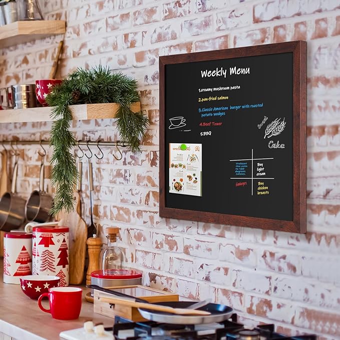 4 THOUGHT Chalk Board 36" x 48", Magnetic Large Chalkboard for Wall Rustic Blackboard Hanging Chalkboards Sign Menu Board for Kitchen Decor Office Home School 4 Markers 8 Magnets, Brown