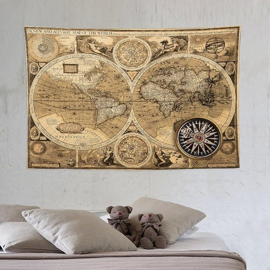ZhiRain World Map Tapestry Wall Hanging Rustic Vintage Nautical Farmhouse Retro Medieval Theme Tapestries Home Decor for Living Room Bedroom Apartment Dorm 40"x60"