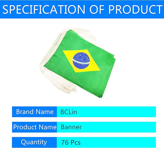 100 Feet Brazil Brazilian Banner Flag String, Brazil Mini Flag Small Banner, for Party, Shops and Bars Decorations, Outdoor Decorations, 76 Flags