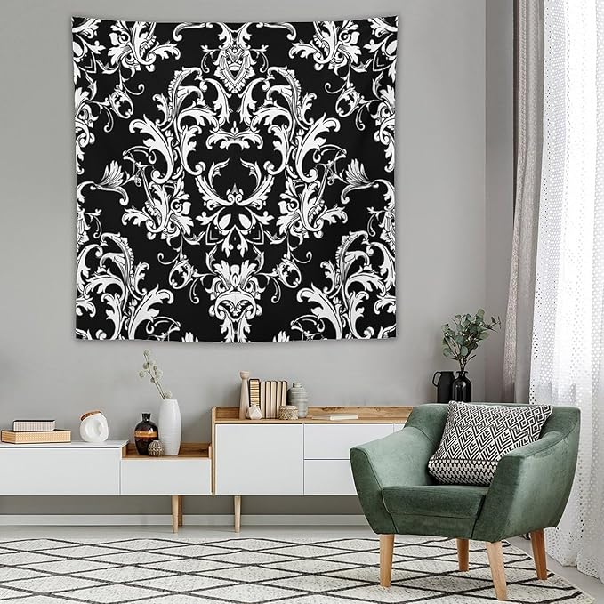 ZhiRain Damask Pattern Tapestry Wall Hanging Boho Baroque Style Tapestries Home Decor for Living Room Bedroom Farmhouse Apartment Dorm 60"x60"
