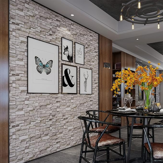 10PCS 3D Wall Panels Peel and Stick 3D Brick Wallpaper Peel and Stick Faux Stone Wall Panel Foam Brick Self-Adhesive Wallpaper (Rock,10pcs)