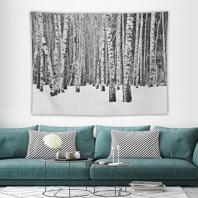 ZhiRain Winter Forest Tapestry Wall Hanging Birch Grove Forest Landscape Leafless Tree Branches Scenic Nature Tapestries Home Decor for Living Room Bedroom Farmhouse Apartment Dorm 60"x80"