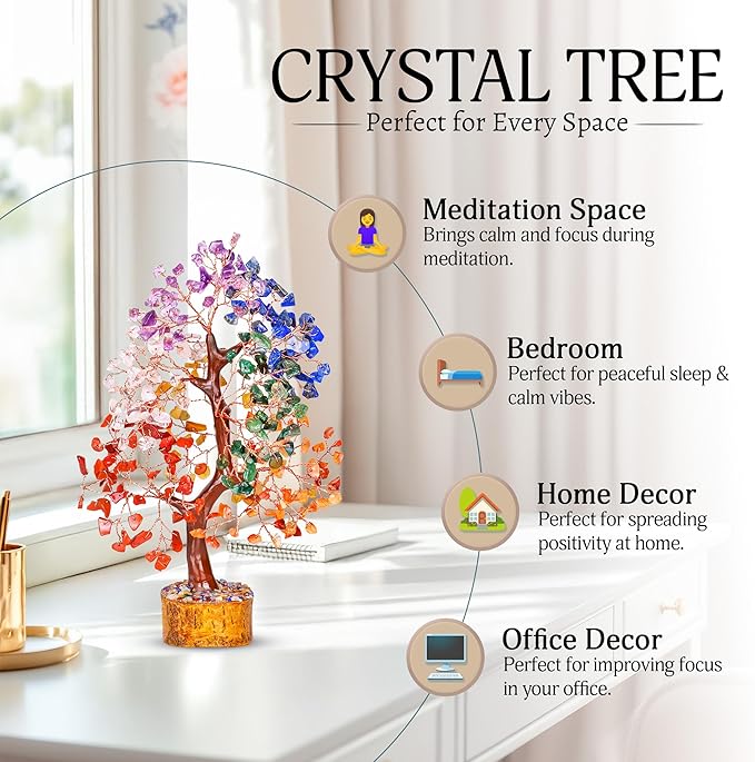 YATSKIA Seven Chakra Crystal Tree, Gemstone Tree of Life, Birthday Gifts for Women, Home Office Decor, Feng Shui Decor, Crystal Gifts