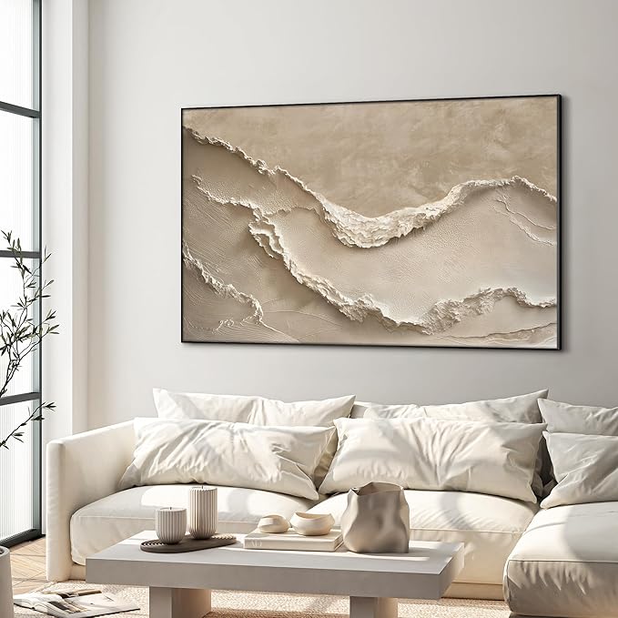 36"x60" XL Framed Wall Art - Decor Neutral Beige Layered Landscape (Frame Assembly Required)