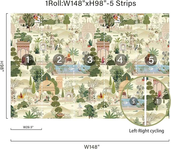 Zeeko Exotic Tropical Green Wall Mural Peel and Stick 148" W x 98" H Botanical Indian Garden Canvas Waterproof Self-Adhesive Removable Wallpaper for Nursery Bedroom Large Art Wall Decor