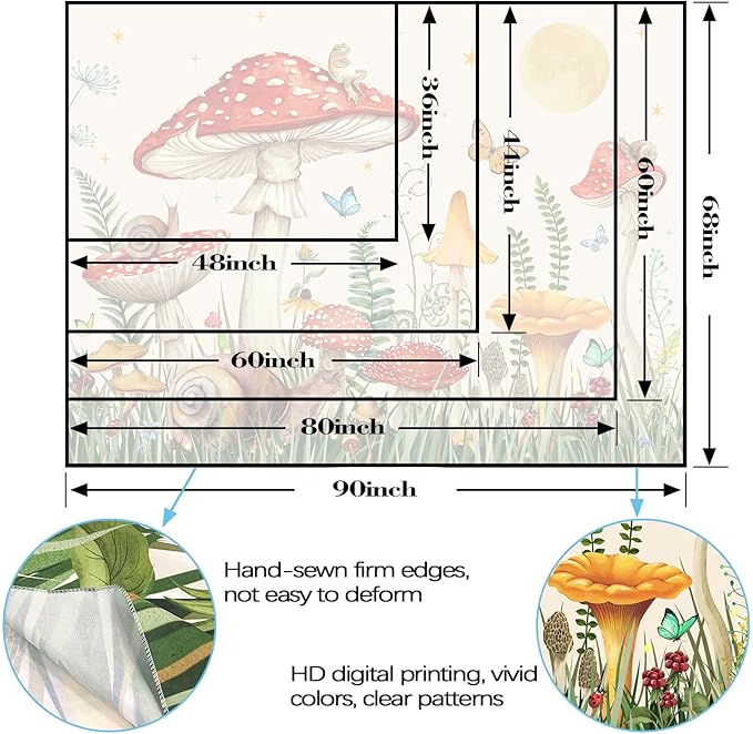 Zussun Red Mushroom Tapestry Moon Star Tapestries for Bedroom Aesthetic Beige Starry Night Green Plant Tapastrys Wall Hanging Butterfly Snail Frog Wall Tapestry for Living Room Dorm (Beige, 60" x 44")