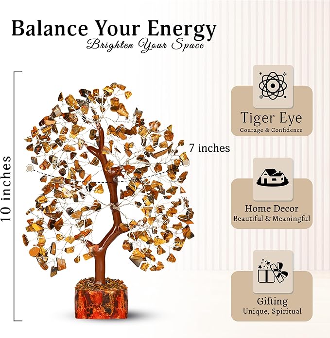 YATSKIA Tiger Eye Crystal Tree - Tree of Life - Tiger Eye Stone - Reiki Gifts - Gemstone Tree - Spiritual Decor - Crystal Decor - Chakra Decor - Metaphysical Gifts - Chakra Stones - Home Office Decor