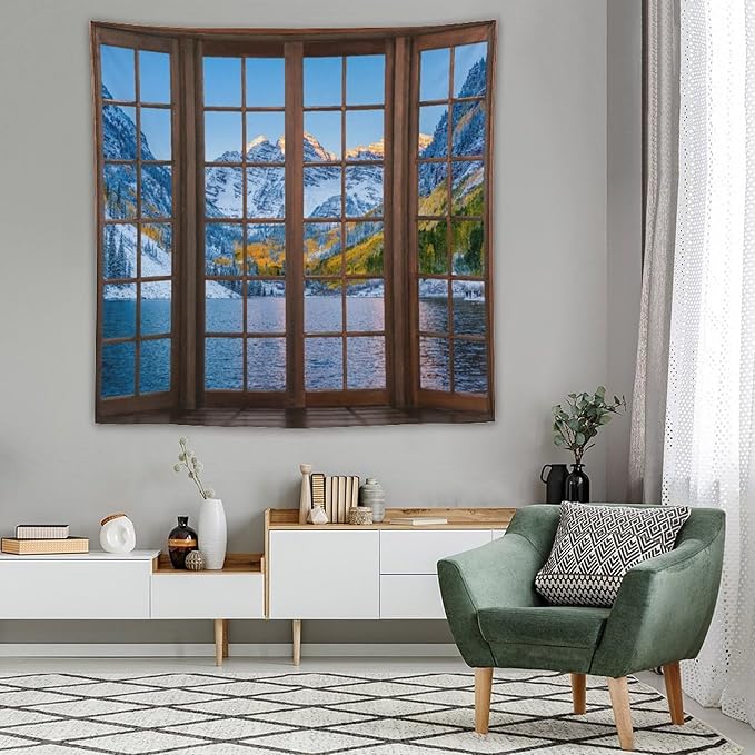 ZhiRain Snow Mountain Lake Landscape Tapestry Wall Hanging Colorado Winter Nature Scenery Tapestries Home Decor for Living Room Bedroom Apartment Farmhouse Dorm 60"x60"