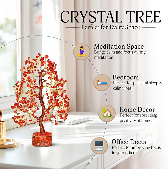 YATSKIA Red Jasper Crystals - Crystal Tree of Life - Gemstone Tree - Spiritual Items - Meditation Room Decor - Spiritual Decor - Reiki Gifts - Good Luck Charms - Metaphysical Gifts