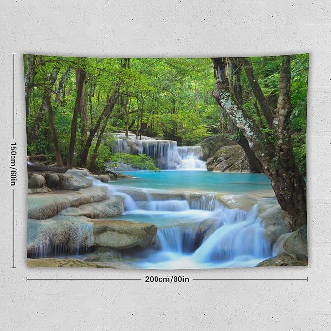 ZhiRain Waterfall Tree Tapestry Wall Hanging Natural Scenery Forest Garden Spring Stone River Tapestries Home Decor for Living Room Bedroom Apartment Farmhouse Dorm 60"x80"