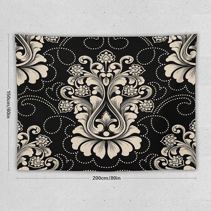 ZhiRain Damask Tapestry Wall Hanging Vintage Antique Baroque Classic Floral Elegant Chic Flower Tapestries Home Decor for Living Room Bedroom Farmhouse Apartment Dorm 60"x80"