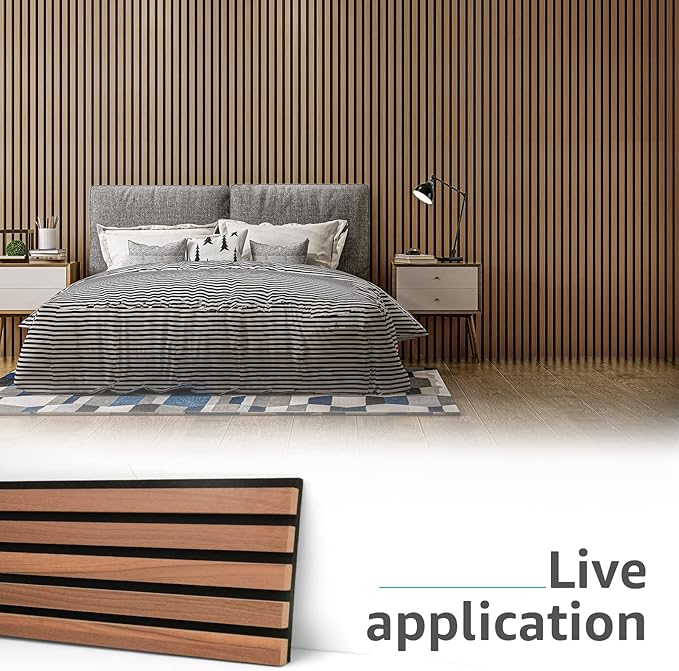 Art3d 4-Piece Wood Slat Acoustic Panels for Stylish Decor and Noise Reduction, 3D Textured Panel for Ceiling and Wall, Walnut