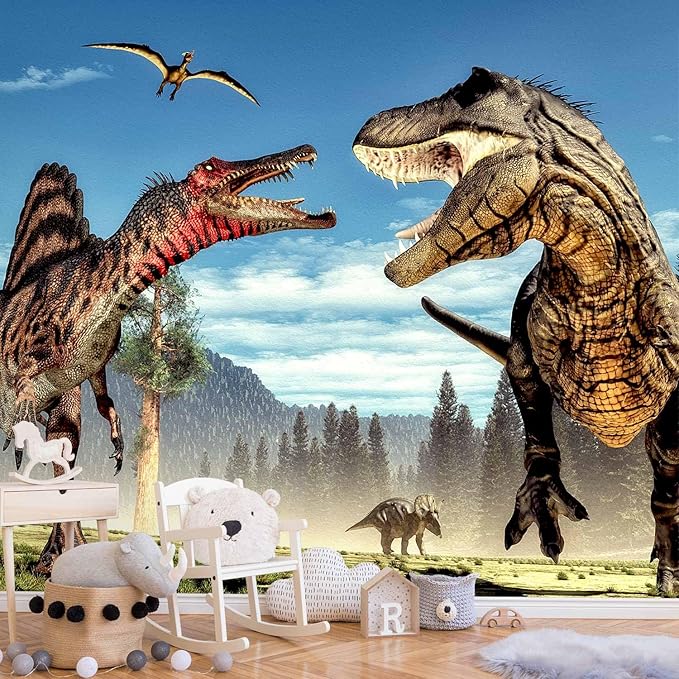 artgeist Wall Mural 3D Effect 135x101 in - Peel and Stick Self-Adhesive Wallpaper Removable Large Sticker Foil Wall Decor Print Picture Image Design - Dinosaurs City g-B-0085-a-a
