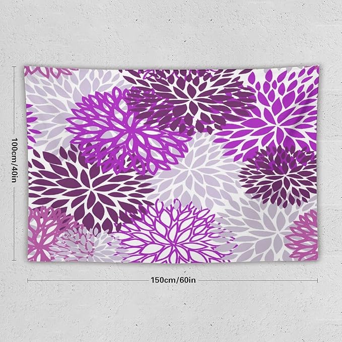 ZhiRain Dahlia Flower Tapestry Wall Hanging Purple Abstract Floral Chrisanthemum Pattern Tapestries Home Decor for Living Room Bedroom Farmhouse Apartment Dorm 40"x60"