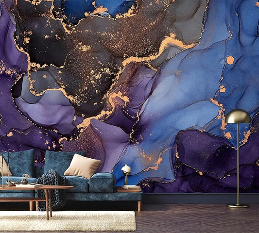 AFZEVEB-Abstract Art Purple Marble Wallpaper Wall murals for Bedroom 136"x96" (Not Peel and Stick)