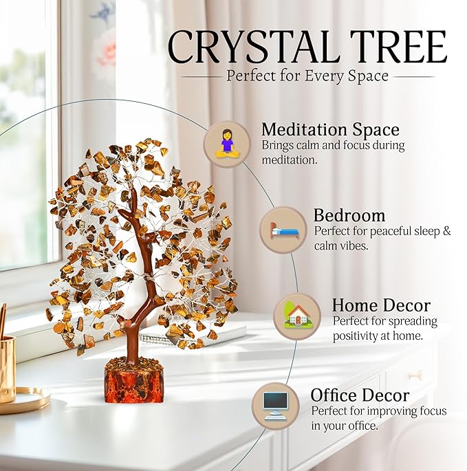 YATSKIA Tiger Eye Crystal Tree - Tree of Life - Tiger Eye Stone - Reiki Gifts - Gemstone Tree - Spiritual Decor - Crystal Decor - Chakra Decor - Metaphysical Gifts - Chakra Stones - Home Office Decor