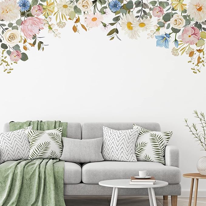 Zonon 6 Pcs Flowers Wall Decals Stickers Vinyl Removable Peel and Stick Colorful Dragonflies Floral Wall Murals Decor for Bedroom Living Room Nursery(Vintage)