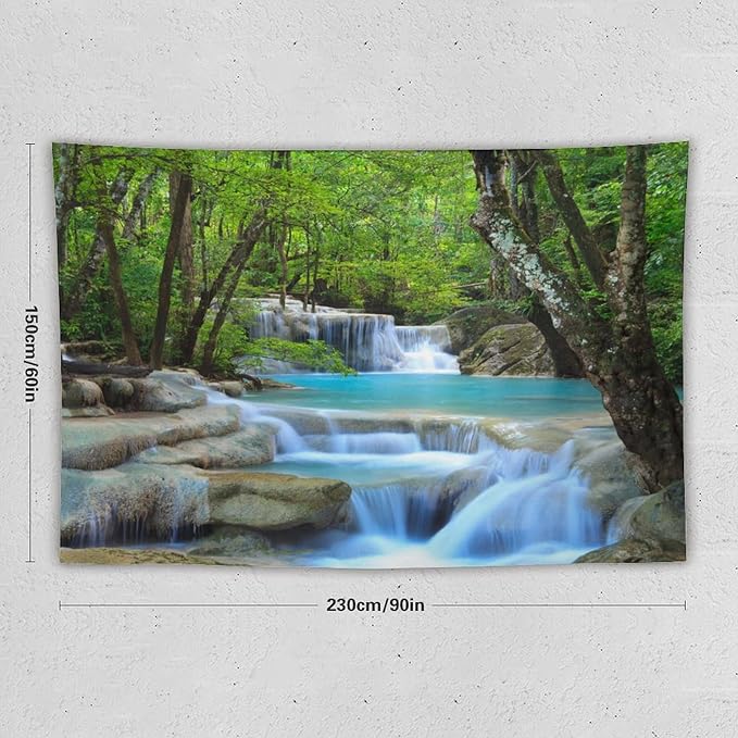 ZhiRain Waterfall Tree Tapestry Wall Hanging Natural Scenery Forest Garden Spring Stone River Tapestries Home Decor for Living Room Bedroom Apartment Farmhouse Dorm 60"x90"