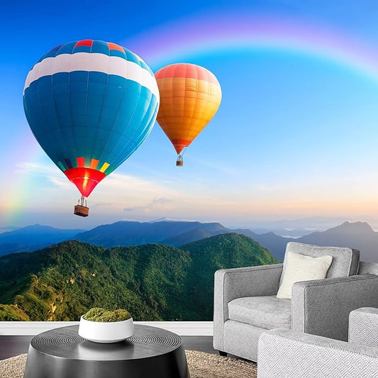 wall26 Colorful Hot-Air Balloons Flying Over The Mountain - Removable Wall Mural | Self-Adhesive Large Wallpaper - 66x96 inches