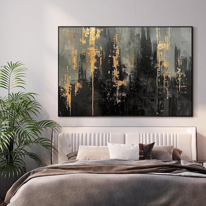 46"x72" XL Framed Wall Art - Modern Black and Gold Urban Wall Art (Frame Assembly Required)