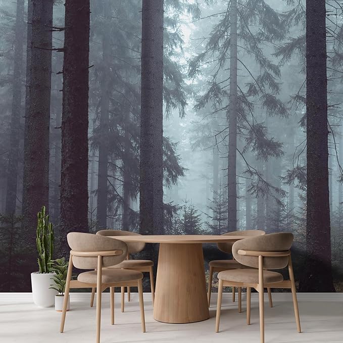wall26 Foggy Pin Forest Removable Wall Mural | Self-Adhesive Large Wallpaper - 96x144 inches