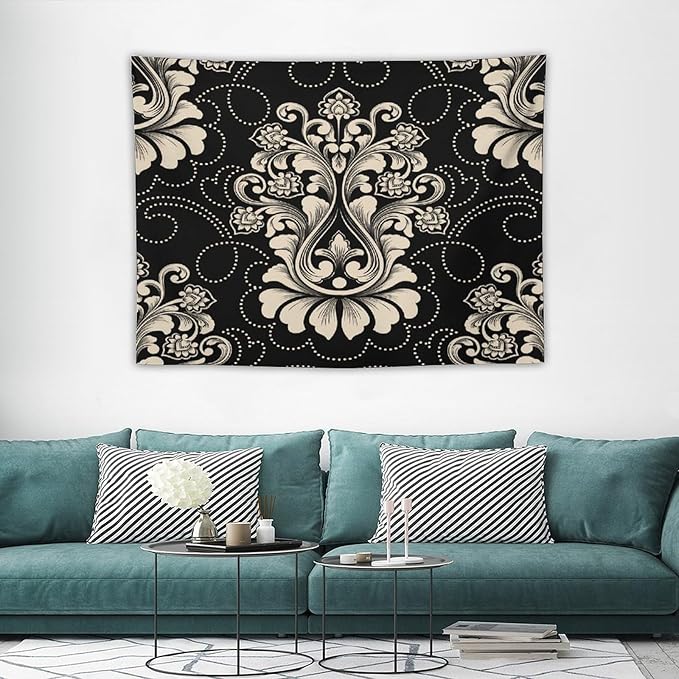 ZhiRain Damask Tapestry Wall Hanging Vintage Antique Baroque Classic Floral Elegant Chic Flower Tapestries Home Decor for Living Room Bedroom Farmhouse Apartment Dorm 30"x40"