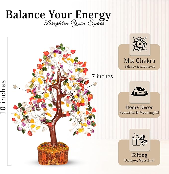 YATSKIA Mix Chakra Tree - Gemstone Tree of Life - Crystal Gifts for Women - Gemstones and Crystals - Crystal Trees for Positive Energy - Meditation Gifts