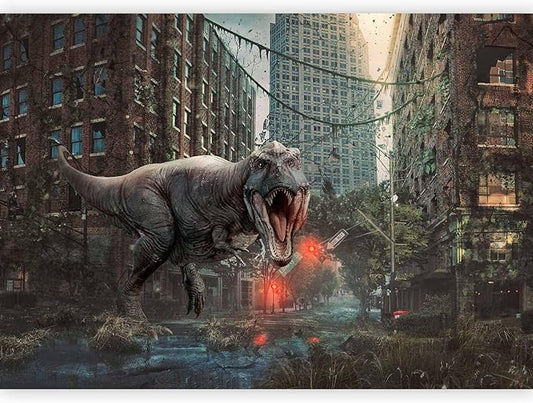 artgeist Wall Mural 3D Effect 135x101 in - Peel and Stick Self-Adhesive Wallpaper Removable Large Sticker Foil Wall Decor Print Picture Image Design - Dinosaurs City g-C-0223-a-a