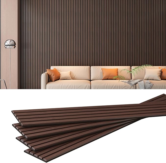 Wood Slat Panels for Wall 4-Piece 94.5" x 7.9" Soundproof Wood Slat Wall Panel for Interior Wall Decor Noise Cancelling, Acoustic Wall Panels, Sound Absorbing Panel, Walnut