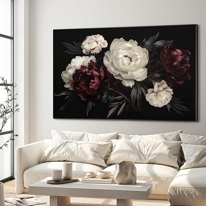 46"x72" XL Framed Wall Art - Decor Classic Dark Floral Bouquet (Frame Assembly Required)