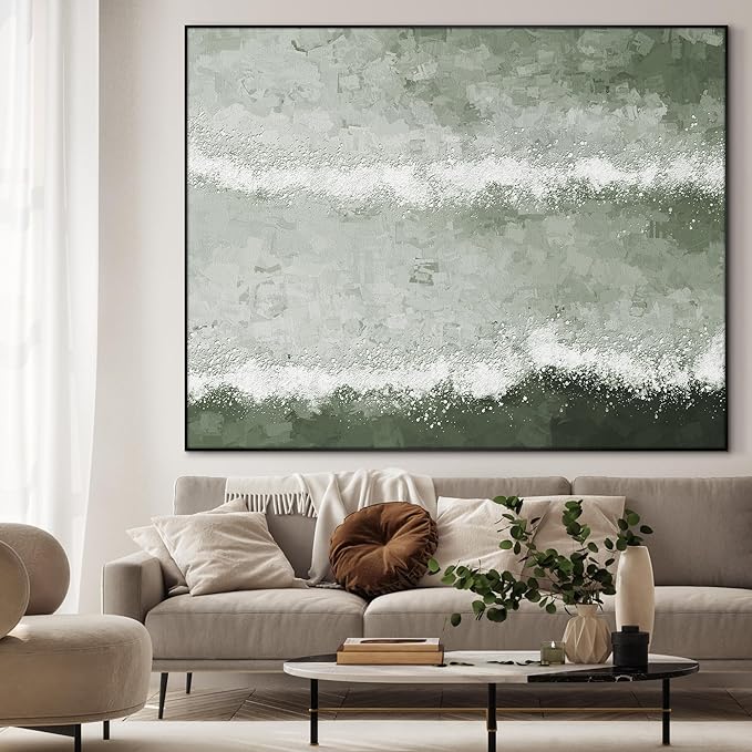 36"x46" XL Framed Wall Art - Modern Aesthetics Green Waves (Frame Assembly Required)