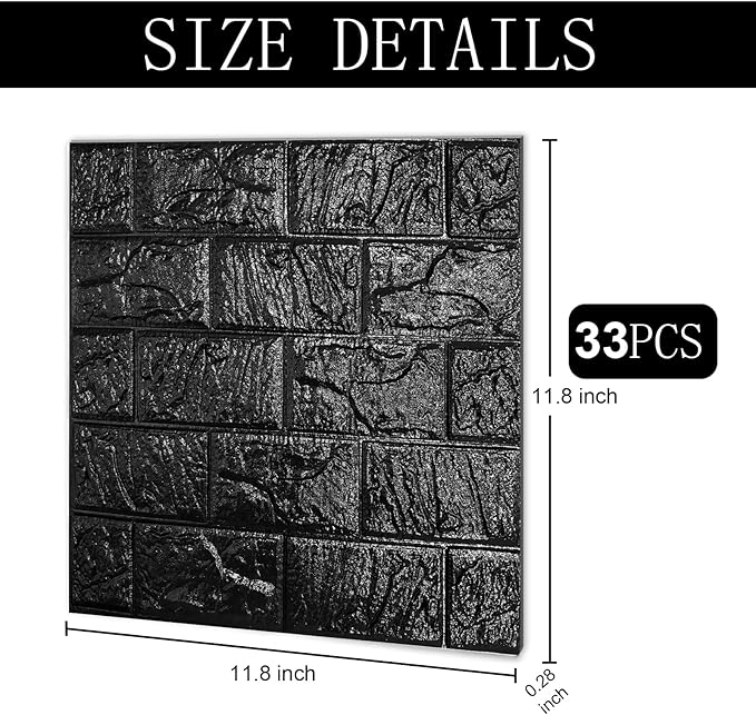 33 Pcs 3D Wall Panels Peel and Stick, 7mm Thickened 3D Wall Panel Foam Brick 11.8 * 11.8 in 3D Imitation Brick Wallpaper Stone Wall Panel Foam Brick Self-Adhesive Wallpaper