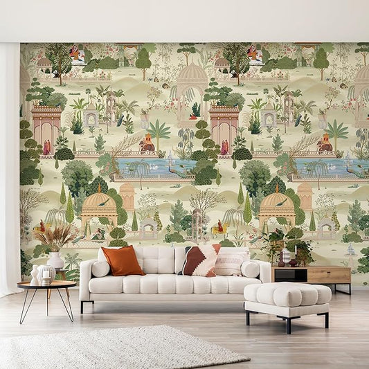 Zeeko Exotic Tropical Green Wall Mural Peel and Stick 148" W x 98" H Botanical Indian Garden Canvas Waterproof Self-Adhesive Removable Wallpaper for Nursery Bedroom Large Art Wall Decor