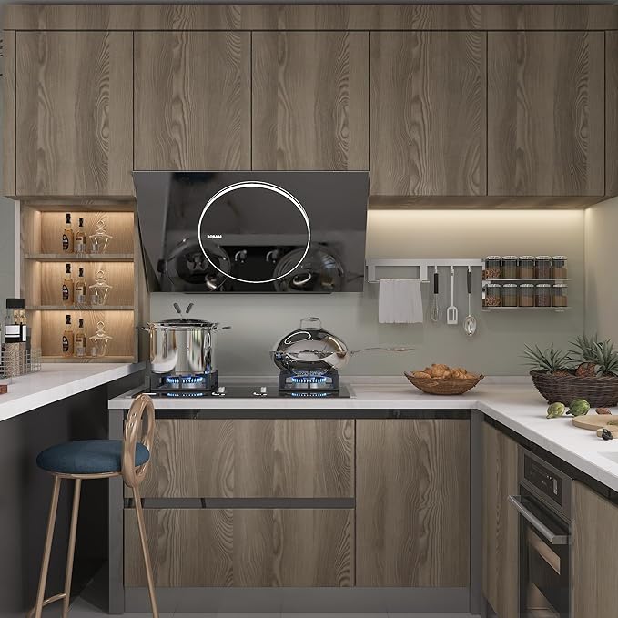 48x394 inch Oak Wood Grain Contact Paper Peel and Stick Walnut Texture Wallpaper Waterproof Thick Wooden Look Wallpaper Removable Self-Adhesive Wood Vinyl Wrap Roll for Kitchen Countertop Cabinet