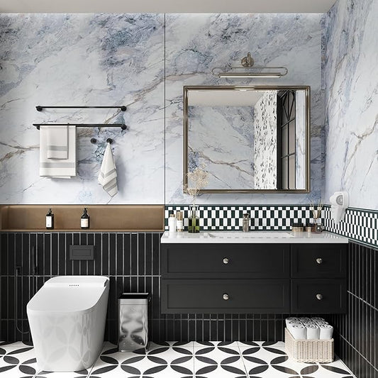 32"x354" Large White Bule Marble Paper Thick Vinyl Granite Adhesive Waterproof peel and stick Wallpaper Textured kitcheh Barthroom Countertops Contact Paper Wall Sticker Top Wall Mural Backsplash Wrap