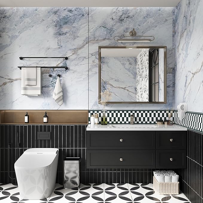 394x48inch Wide White Blue Marble Paper kitchen Granite Countertops Laminate Contact Paper Waterproof peel and stick Wallpaper Removable Vinyl Wrap Bathroom Counter Wall Top Sticker Pvc Marble Papers