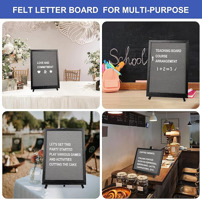 12x16 inch Double Sided Chalkboard and Felt Letter Board with Stand - Reversible Wooden Frame Easel for Menu, Announcements, Home, Office, Cafe, Restaurant Decor