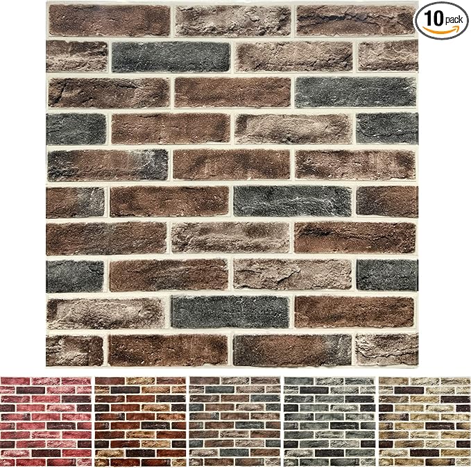 10-Pack 52 Sq.Ft 3D Wall Panels Peel and Stick 3D Faux Brick Wallpaper Peel and Stick Brown Faux Stone Wall Panel Foam Brick Self-Adhesive 3D Wallpaper