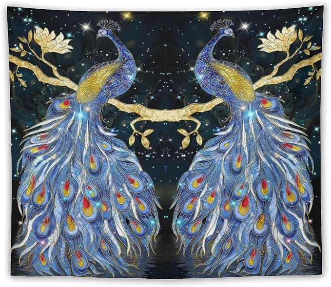 ZhiRain Elegant Peacock Tapestry Wall Hanging Exotic Fantastic Animal with Glitter Starry Sky Modern Tapestries Home Decor for Living Room Bedroom Farmhouse Apartment Dorm 50"x60"