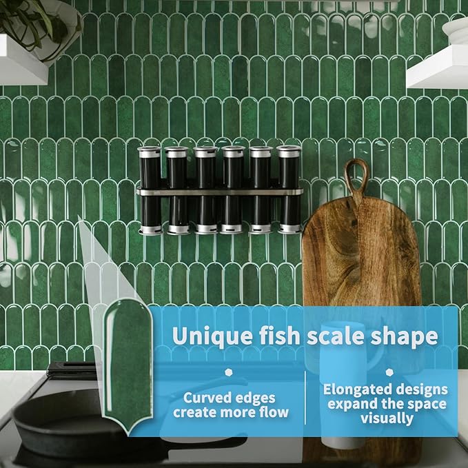 Art3d 10-Sheet Peel and Stick Backsplash Tiles, 12"x12" Vinyl Stick On Wall Tile Stickers for Kitchen, Bathroom, Laundry Room, Green Marble