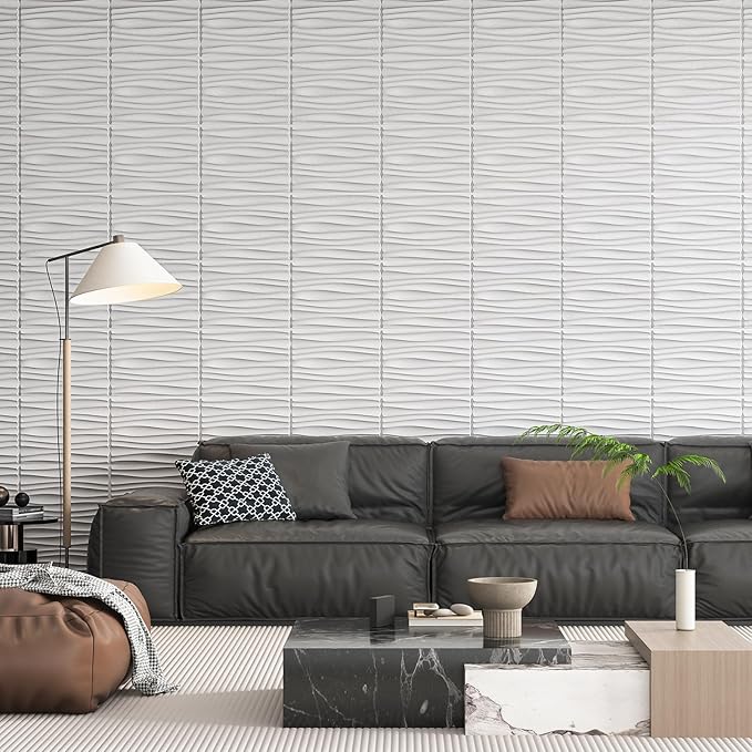 Art3d 24-Pack 3D Wall Panels for Interior Wall Décor, PVC Wavy Textured Accent Wall Paneling for Living Room Bedroom TV Backdrop Office, 15.7 x 11.8 Inch - White