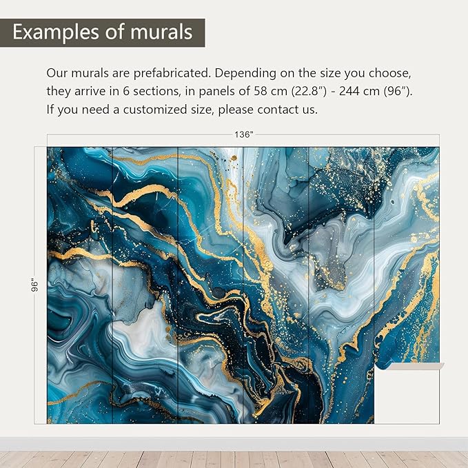 AFZEVEB-Blue and Gold Marble Wallpaper Abstract Art Wall murals for Bedroom 136"x96" (Not Peel and Stick)