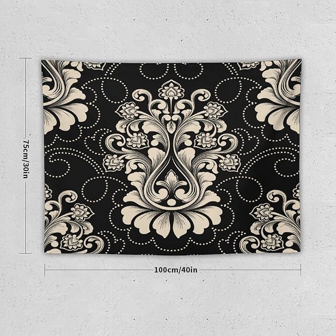 ZhiRain Damask Tapestry Wall Hanging Vintage Antique Baroque Classic Floral Elegant Chic Flower Tapestries Home Decor for Living Room Bedroom Farmhouse Apartment Dorm 30"x40"