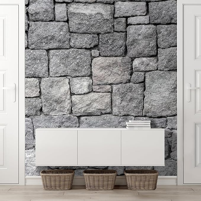 wall26 - Old Gray Stone Wall, Seamless Background Photo Texture - Removable Wall Mural Self-Adhesive Large Wallpaper - 120x96 inches