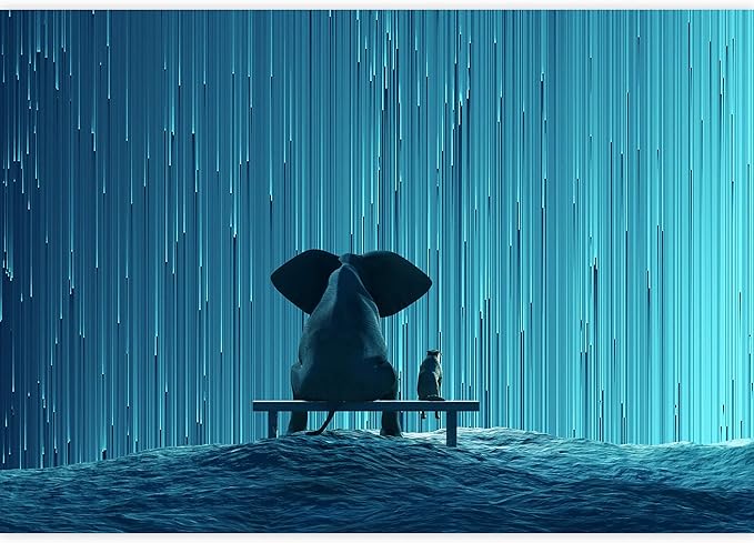 wall26 Elephant and Dog Looking at Raining Stars Wallpaper - Removable Wall Mural Self-Adhesive Large Wall Mural - 100x144 in