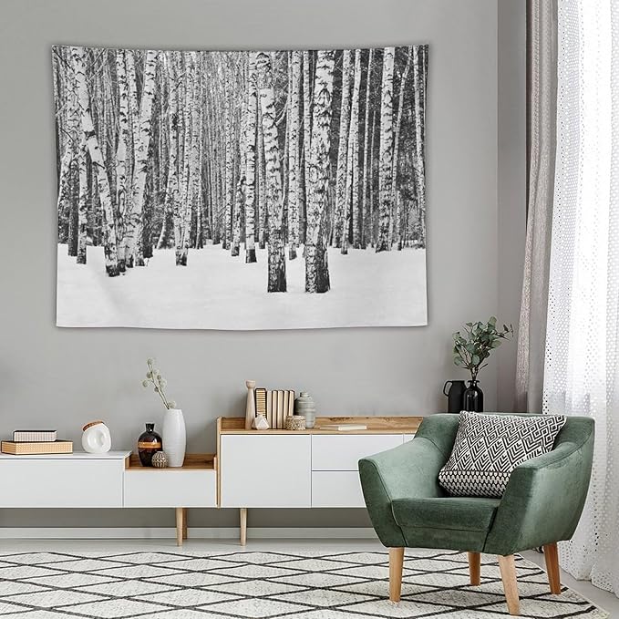 ZhiRain Winter Forest Tapestry Wall Hanging Birch Grove Forest Landscape Leafless Tree Branches Scenic Nature Tapestries Home Decor for Living Room Bedroom Farmhouse Apartment Dorm 60"x80"
