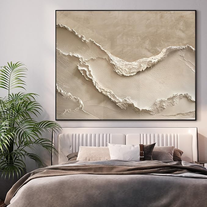 46"x60" XL Framed Wall Art - Decor Neutral Beige Layered Landscape (Frame Assembly Required)