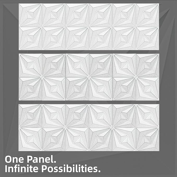 AMZDEPOT 50 Pack 3D Wall Panels for Interior Wall Decor, 3 Layout Options PVC Textured Wall Art Decor for Living Room Bedroom TV Background Gaming Room, 12''x12'', White