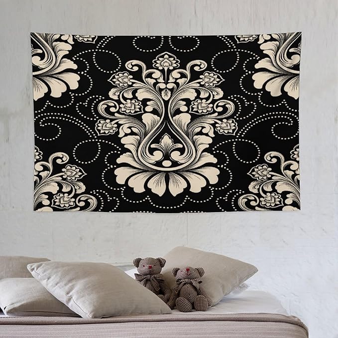 ZhiRain Damask Tapestry Wall Hanging Vintage Antique Baroque Classic Floral Elegant Chic Flower Tapestries Home Decor for Living Room Bedroom Farmhouse Apartment Dorm 40"x60"