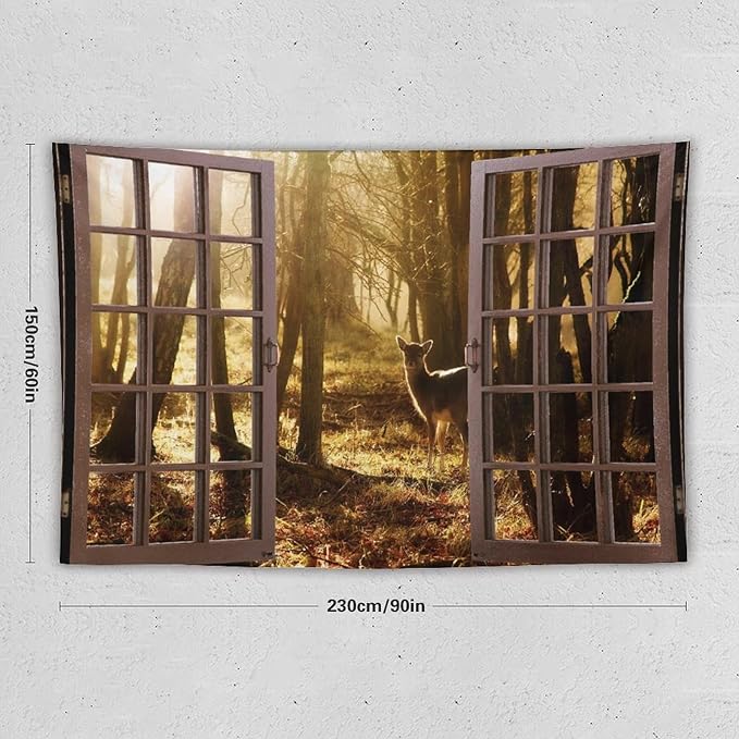 ZhiRain Forest Tapestry Wall Hanging Natural Forest And Deer at Sunset Pattern Tapestries Home Decor for Living Room Bedroom Apartment Farmhouse Dorm 60"x90"